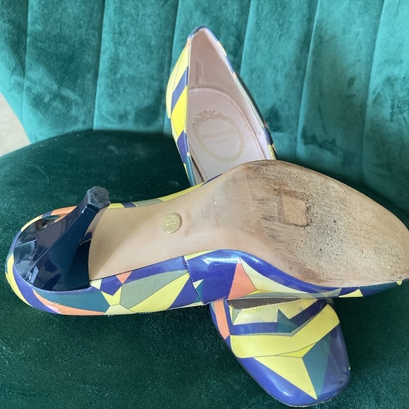Emilio Pucci Blue and Yellow Geometric Heels - Picture 4 of 4